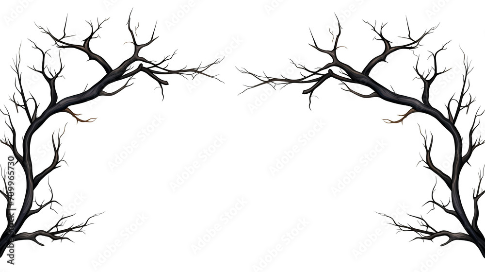 Obraz premium Illustration of a frame of rustling black branches, on a white background created with Generative Ai