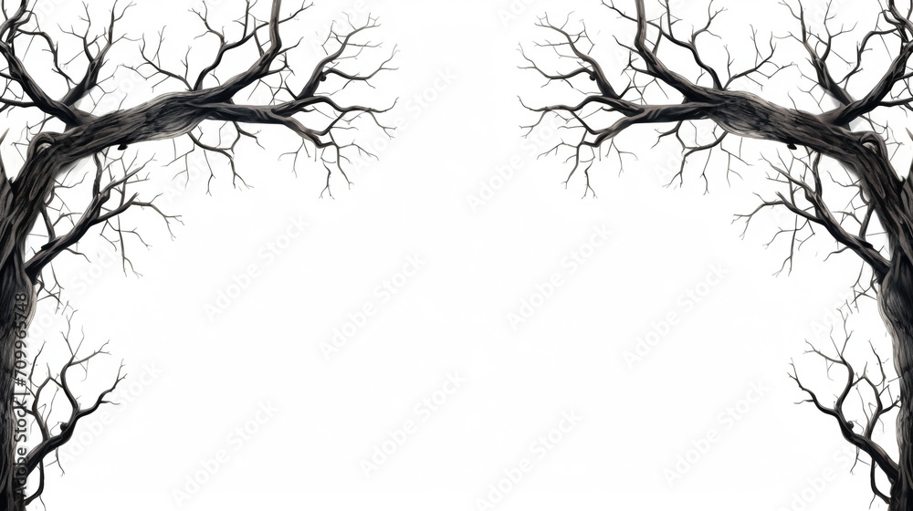 Fototapeta premium Illustration of a frame of rustling black branches, on a white background created with Generative Ai
