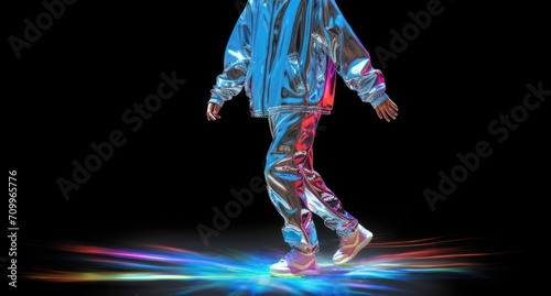 Man in Shiny Blue Jacket Dancing at the Party Generative AI