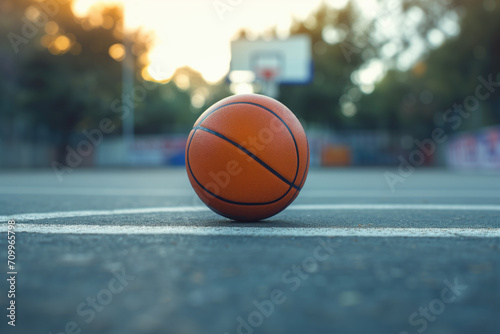 Close up of basketball ball at the basketball court