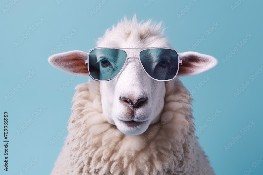 Fototapeta premium Funny fashion sheep wearing sunglasses.