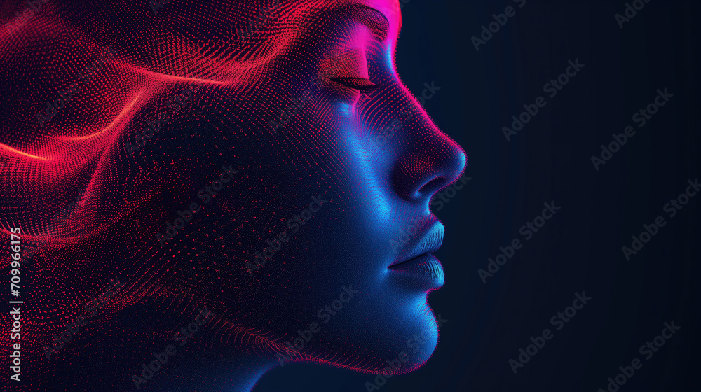 3d revolution dots rendered illustration of AI head 3d revolution dots rendered illustration of AI head