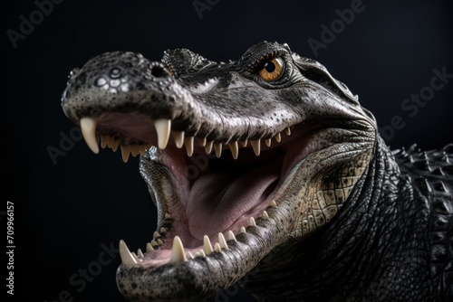 Happy surprised crocodile with open mouth.