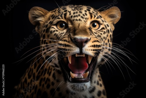 Happy surprised leopard with open mouth.