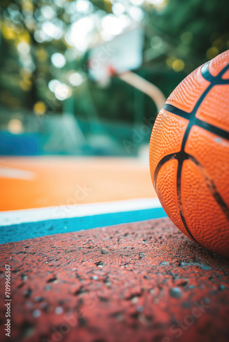 Close up of basketball ball at the basketball court © thejokercze