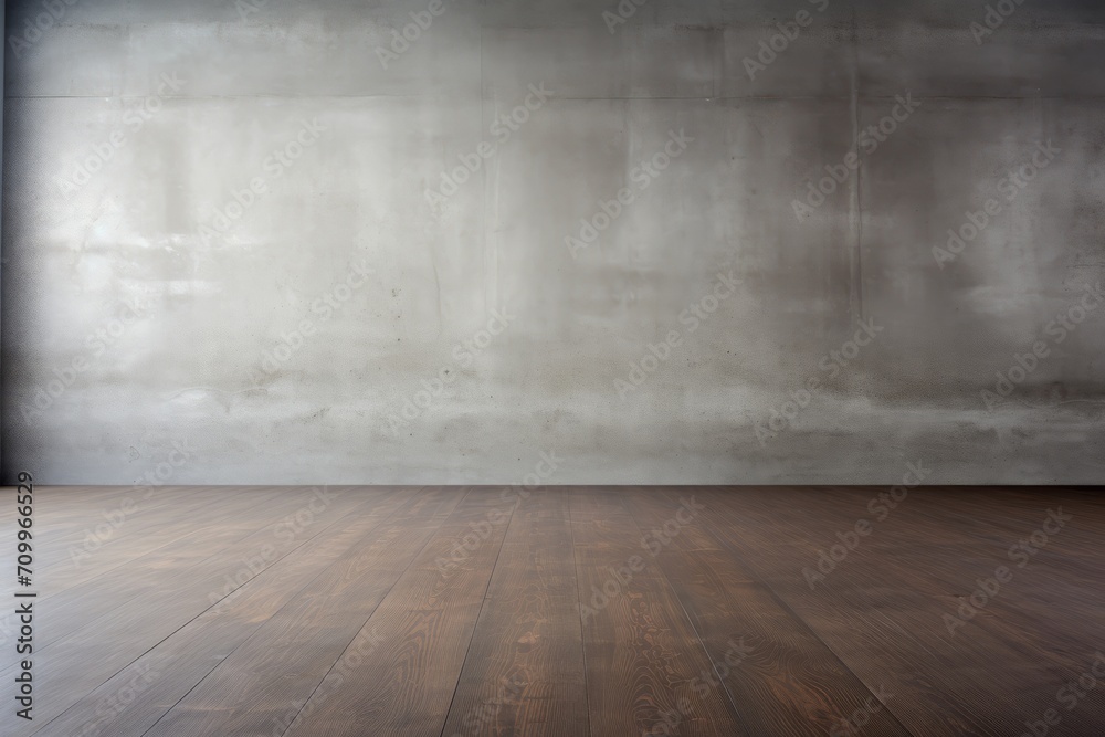 Gray concrete empty wall for your text or product product presentation with copy space, room mockup, brown parquet floor Gray concrete empty wall for your text or product product presentation with copy space, room mockup, brown parquet floor