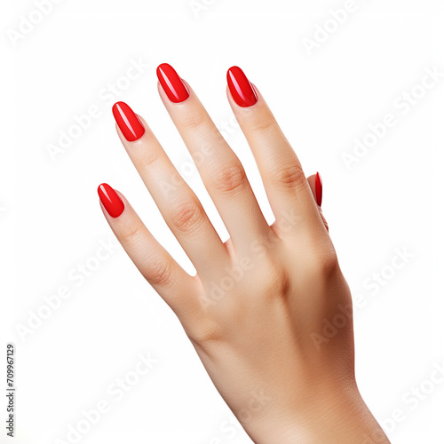 Woman hand with burgundy color nail polish on her fingernails