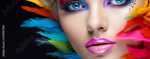 Fashionista Portrait with Glamorous Makeup. Girl with Bold Makeup