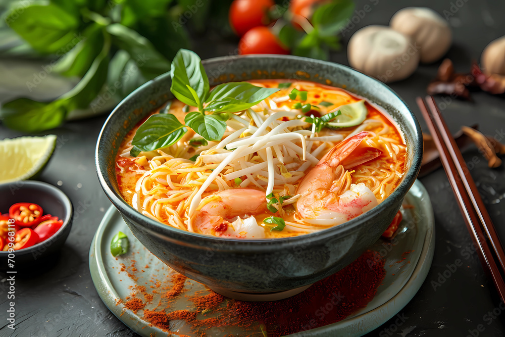 Laksa, a delectable & aromatic Southeast Asian noodle soup, tantalizes