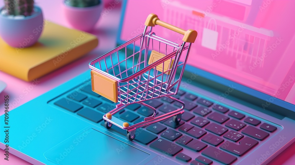 shopping cart, ecommerce business concept, online shopping, abstract background, generative ai