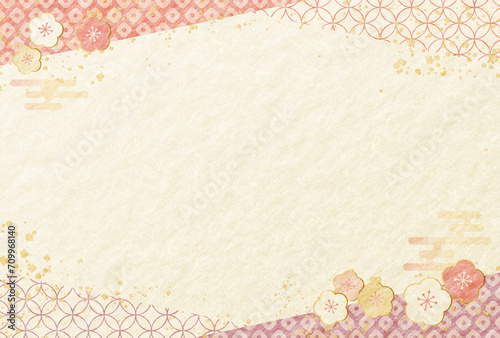 ひなまつり　節分　新春　梅のピンクの和柄 和紙の背景 photo