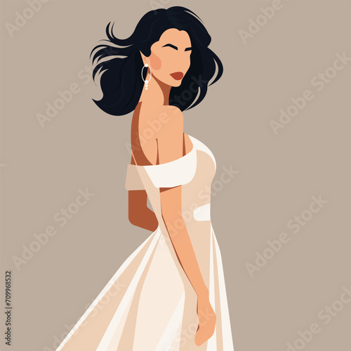 Flat faceless illustration of a beautiful woman in an elegant dress.
