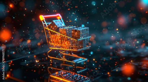 shopping cart, ecommerce business concept, online shopping, abstract background, generative ai © Naseem