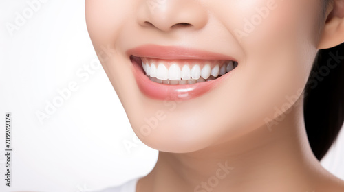 model woman smiling with clean teeth. used for a dental ad. isolated on white background