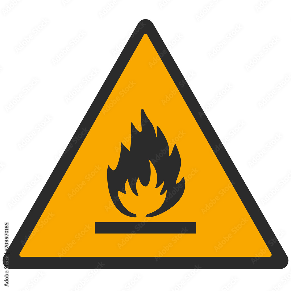 WARNING PICTOGRAM, FLAMMABLE MATERIAL ISO 7010 - W021, PNG WARNING PICTOGRAM, FLAMMABLE MATERIAL ISO 7010 - W021, PNG