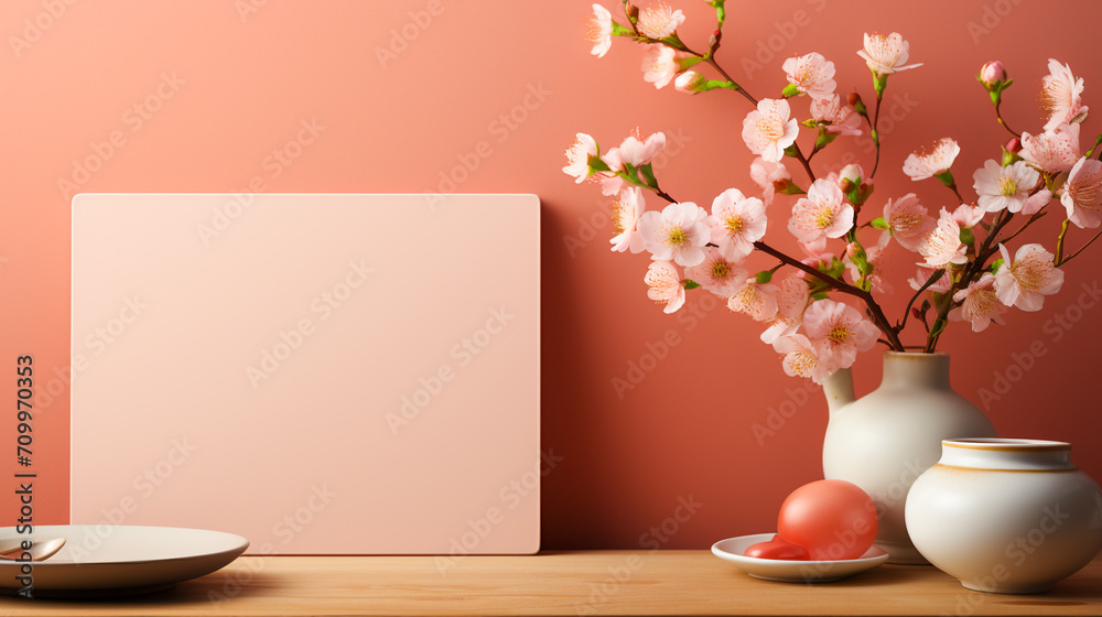 Pink Blossoms on an Empty Card Background Pink Blossoms on an Empty Card Background