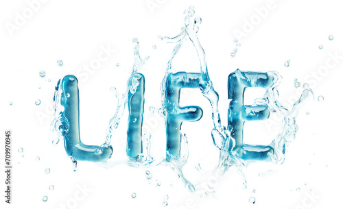 The word "life" written with liquid blue water isolated on a transparent background