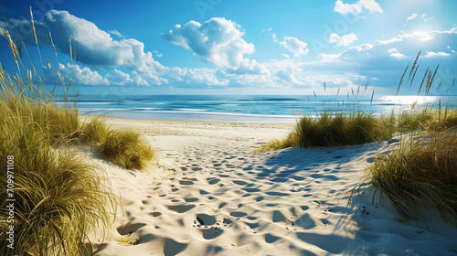 A beach paradise with clean sand, which stretches a mile on the horizon, and an endless blue sea o