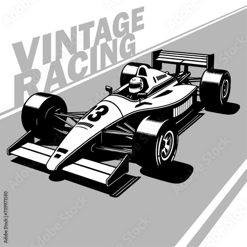 Vintage classic Formula 1 motorsport speed car vector illustrated silhouette shadows indy racing photo
