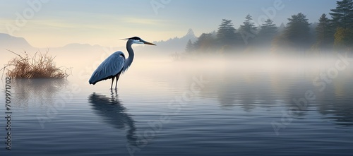 A heron gracefully adorning the lakeside. © jambulart