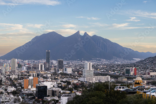 Cityscape of Cerro de la Silla and the city of Monterrey in the afternoon