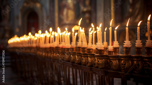 Candles burning in an Orthodox Church.  photo