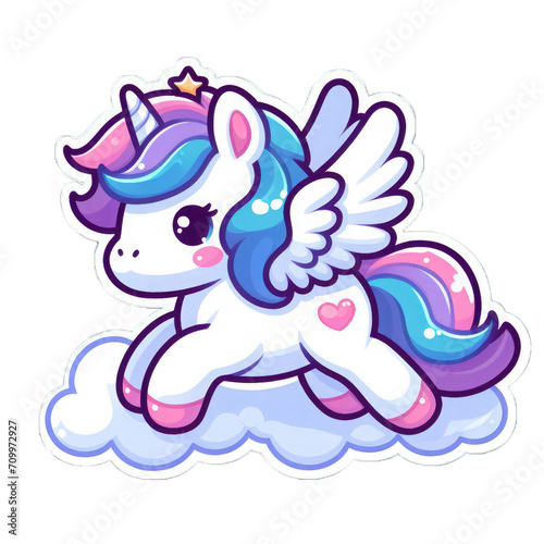 Generative AI Cute Little Unicorn Sticker, cute little baby unicorn sticker, cute tiny pegasus stickers, adorable baby  stickers, lovely tiny unicorn stickers, cute little rainbow unicorn stickers