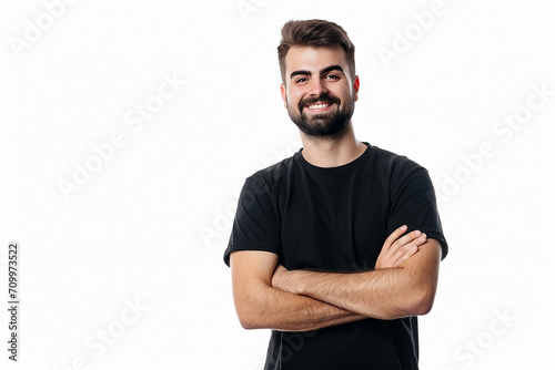 portrait of happy man arm crossed on white isolated background