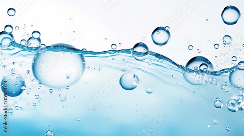 Transparent blue water bubbles on a white background