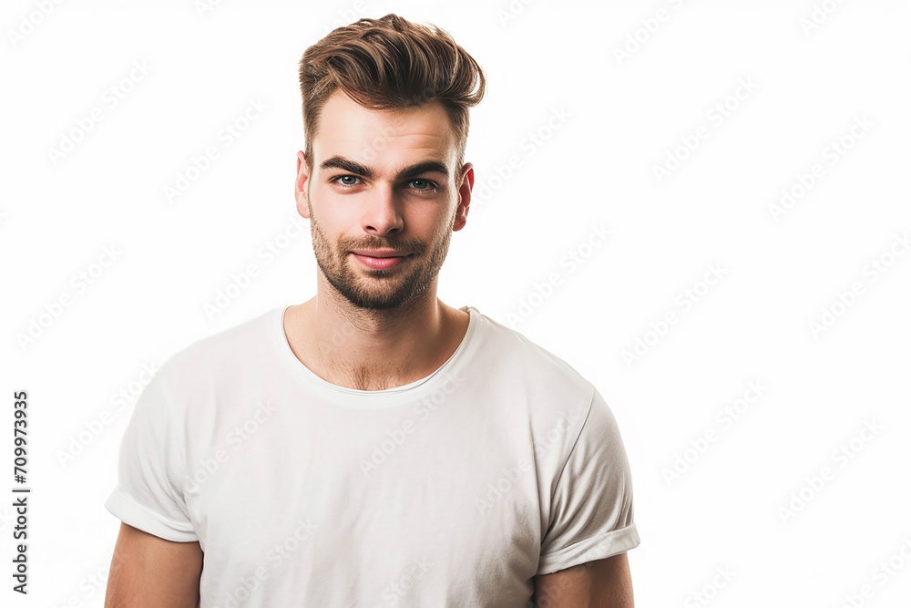 portrait of happy man arm crossed on white isolated background