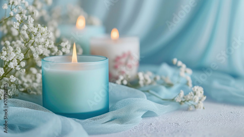 scented blue aroma candles on a blue background 