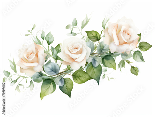 Watercolor rose arrangement on white background