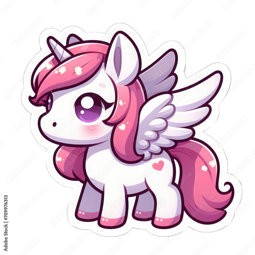 Generative AI Cute Little Unicorn Sticker, cute little baby unicorn sticker, cute tiny pegasus stickers, adorable baby  stickers, lovely tiny unicorn stickers, cute little rainbow unicorn stickers