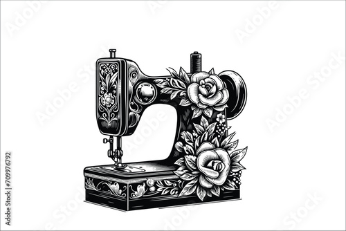 Floral Stitch work: Charming Sewing Machine EPS Vector