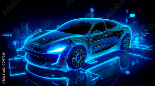 Future technology. smart car interface digital projection. AI Generated © EwaStudio