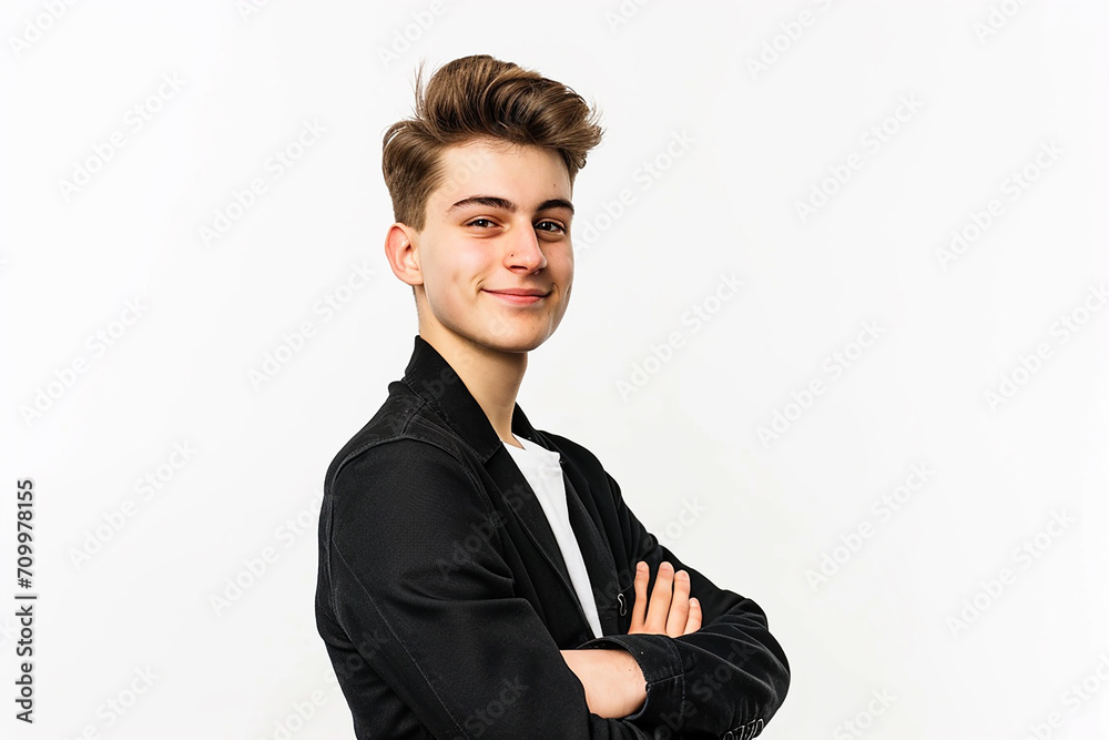 portrait of businessman arm crossed on white isolated background portrait of businessman arm crossed on white isolated background