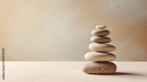 stack of zen stones on a beige background 