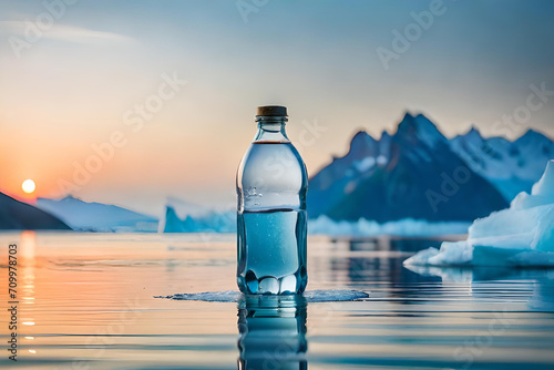 fresh mineral water bottle presentation .
arctic lake  