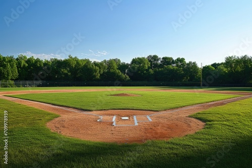 Landscape with baseball field and trees in the background, sports and leisure concept.