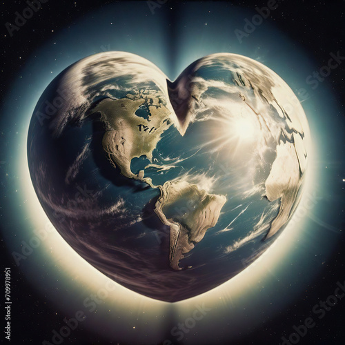 Fototapeta Naklejka Na Ścianę i Meble -  A red heart with planet earth in space, abstract art illustration.