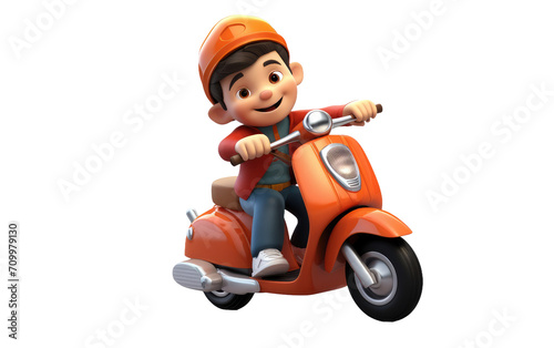 3D image of Cartoon Boy Jack Riding a Scooter isolated on transparent background.