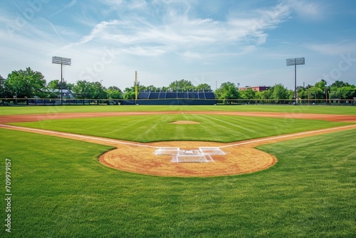 Landscape with baseball field and trees in the background, sports and leisure concept.