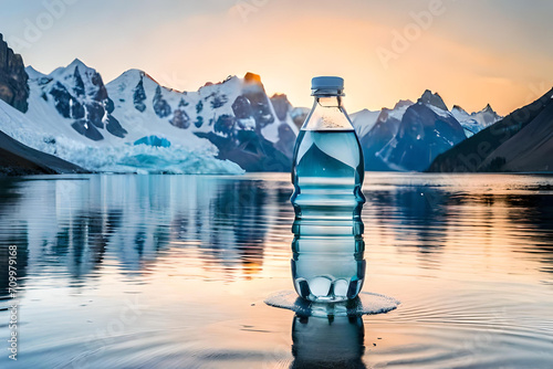 mineral water bottle advertising on arctic lake 