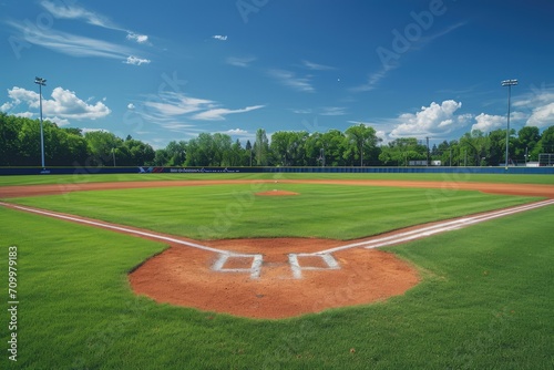 Landscape with baseball field and trees in the background, sports and leisure concept.