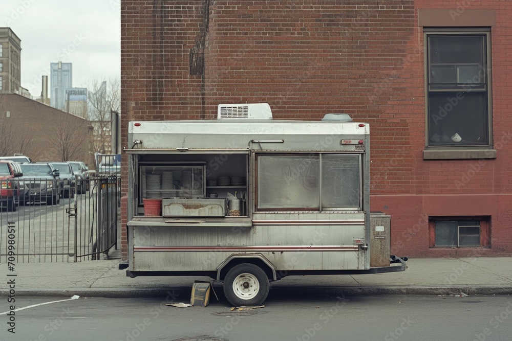 Food truck on the street, concept of urban life and street food.