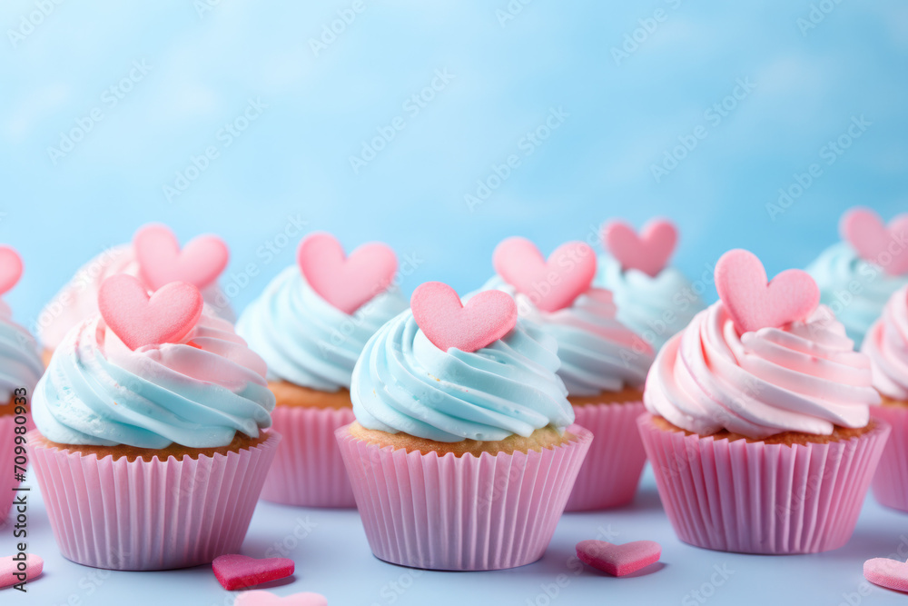 Blue and pink cupcakes with cream on the top Blue and pink cupcakes with cream on the top