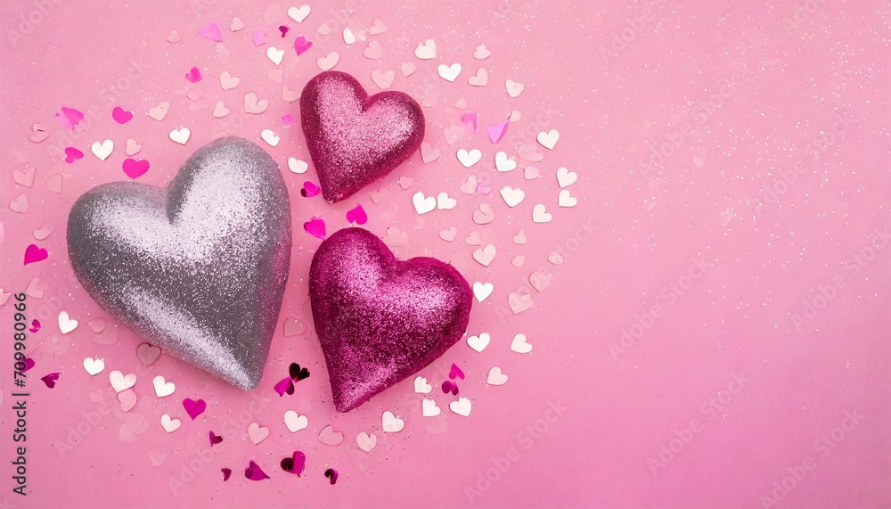 figures of the glittery hearts on pink background st valentine s day design