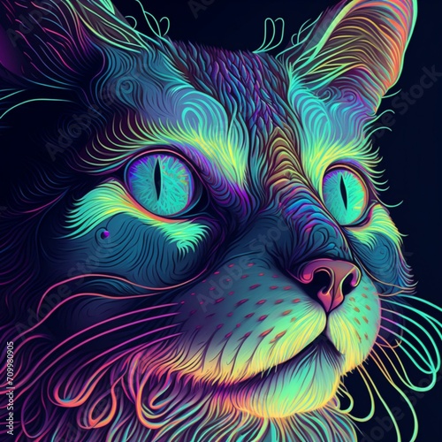 multicolored stylish cat wall graffiti style printable design
