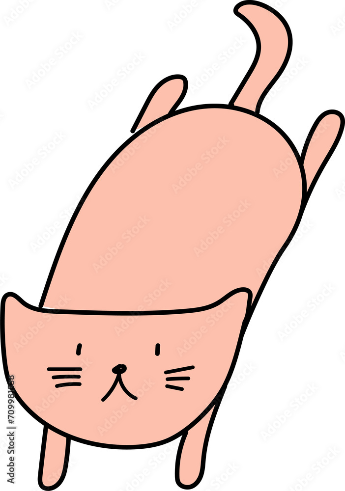 Cute cartoon cat illustration on transparent background.