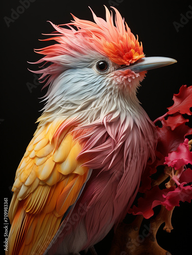 surreal acrobatic portrait of a colorful bird created with Generative Ai © Andrii Yablonskyi